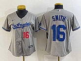 Women's Los Angeles Dodgers #16 Will Smith Gray Alternate Player Number Team Logo Cool Base Jersey,baseball caps,new era cap wholesale,wholesale hats